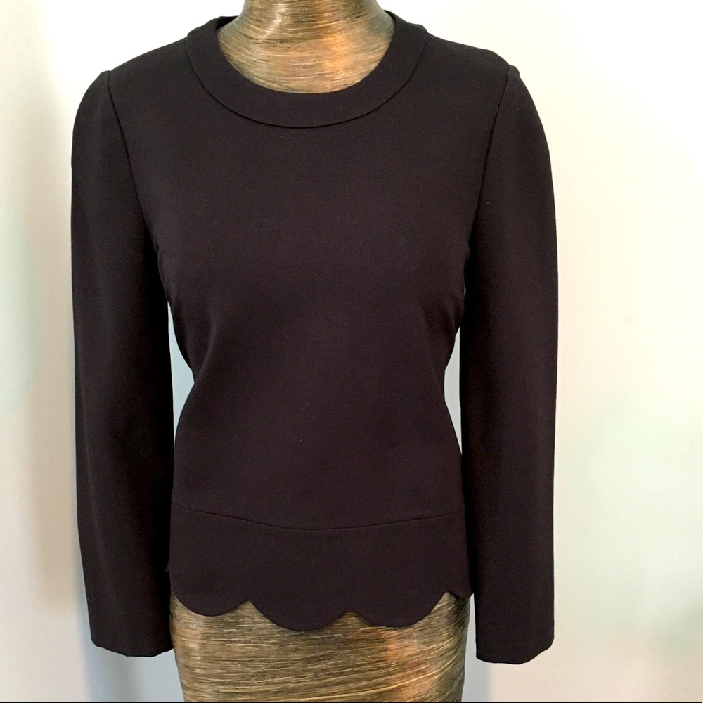 Kate Spade petite black top with scalloped bottom